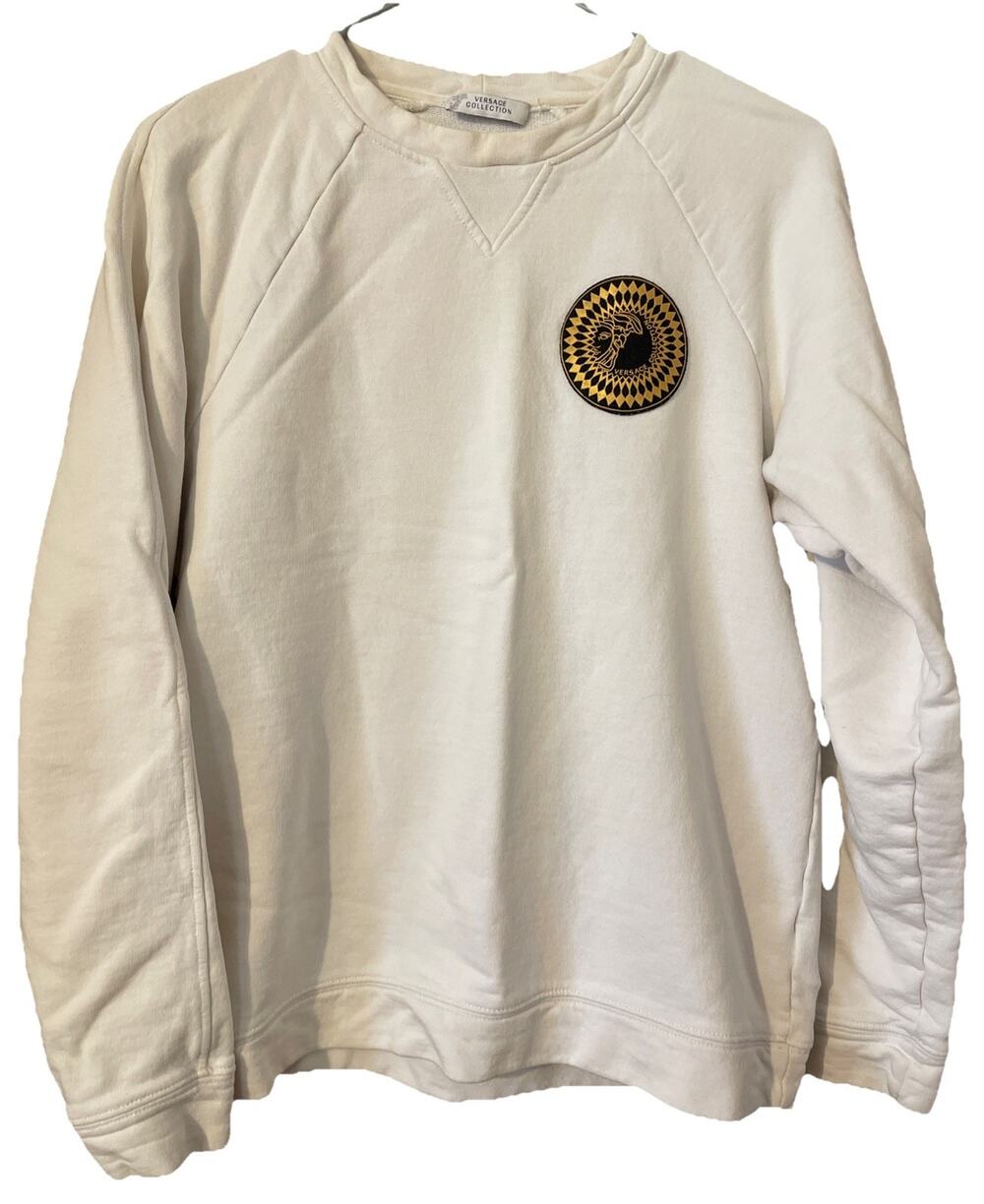 Gianni Versace Collection Men’s White Crewneck Sweatshirt Small Gold Medusa